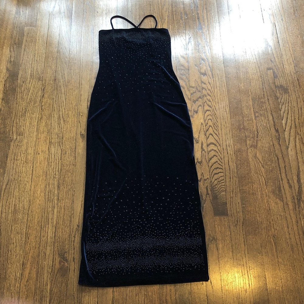Navy Velvet Cluster-Bead Halter Bodycon Stretch Formal Evening Dress